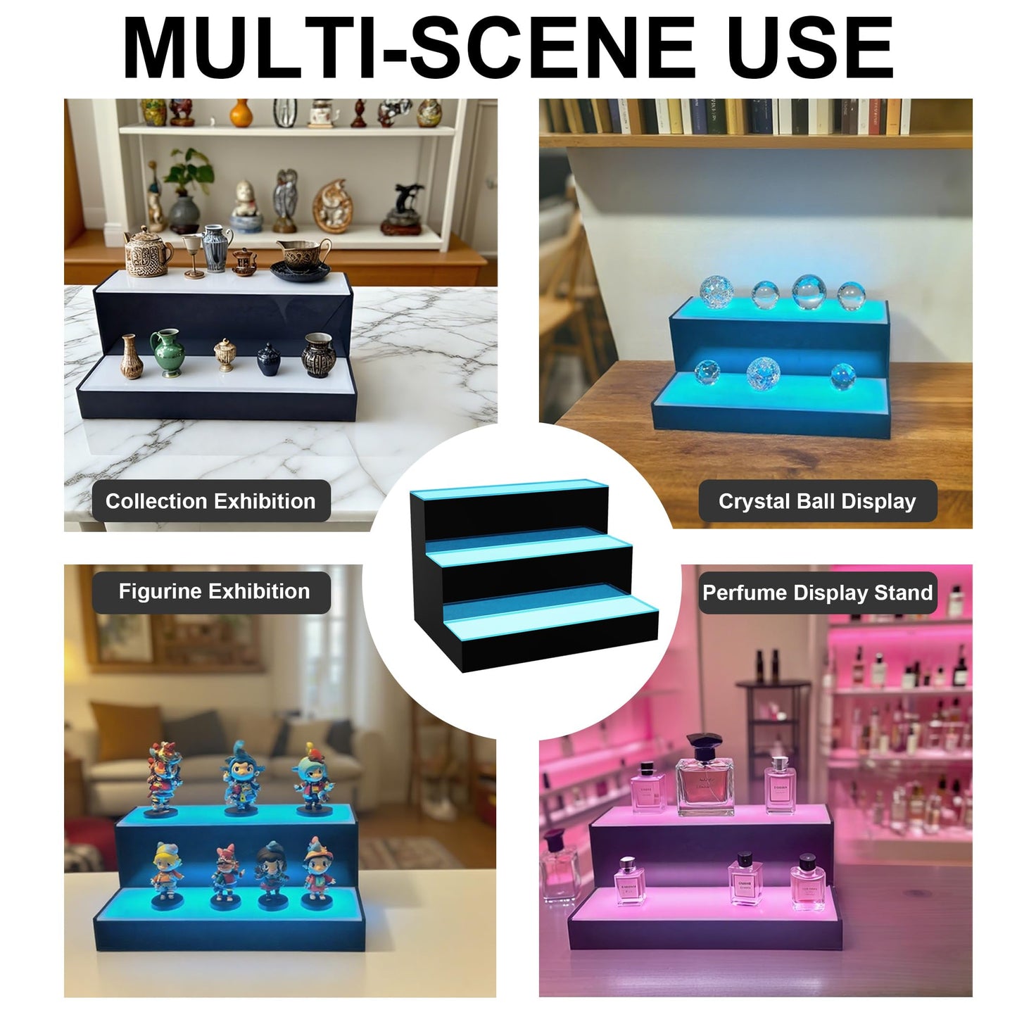 MESAlLUP Acrylic 60 Inch 3 Tier Detachable LED Lighted Liquor Bottle Display Shelf with Remote Control, Mulit Colorl Lighting Shelves for Home Mini Bar Restaurants & Party Use(Without Power Bank)