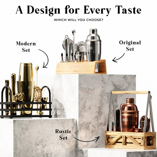 BARE BARREL® Mixology Bartender Kit Bar Set | 16-Piece Cocktail Shaker Set | Martini Barware Mixing Tools for Home Bartending | Incl. 35 Recipe Cards | Gift Set (28oz Boston Shaker, Jet Black/Black)