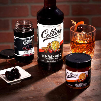 Collins Old Fashioned Kit, Whiskey Cocktail Mix, Orange Garnish, Bourbon Cherries, Drink Picks, Home Bar Accessories, Home Bar Kit, bartender Mixer, Drinking Gifts, Mixology Cocktail kit, Set of 4