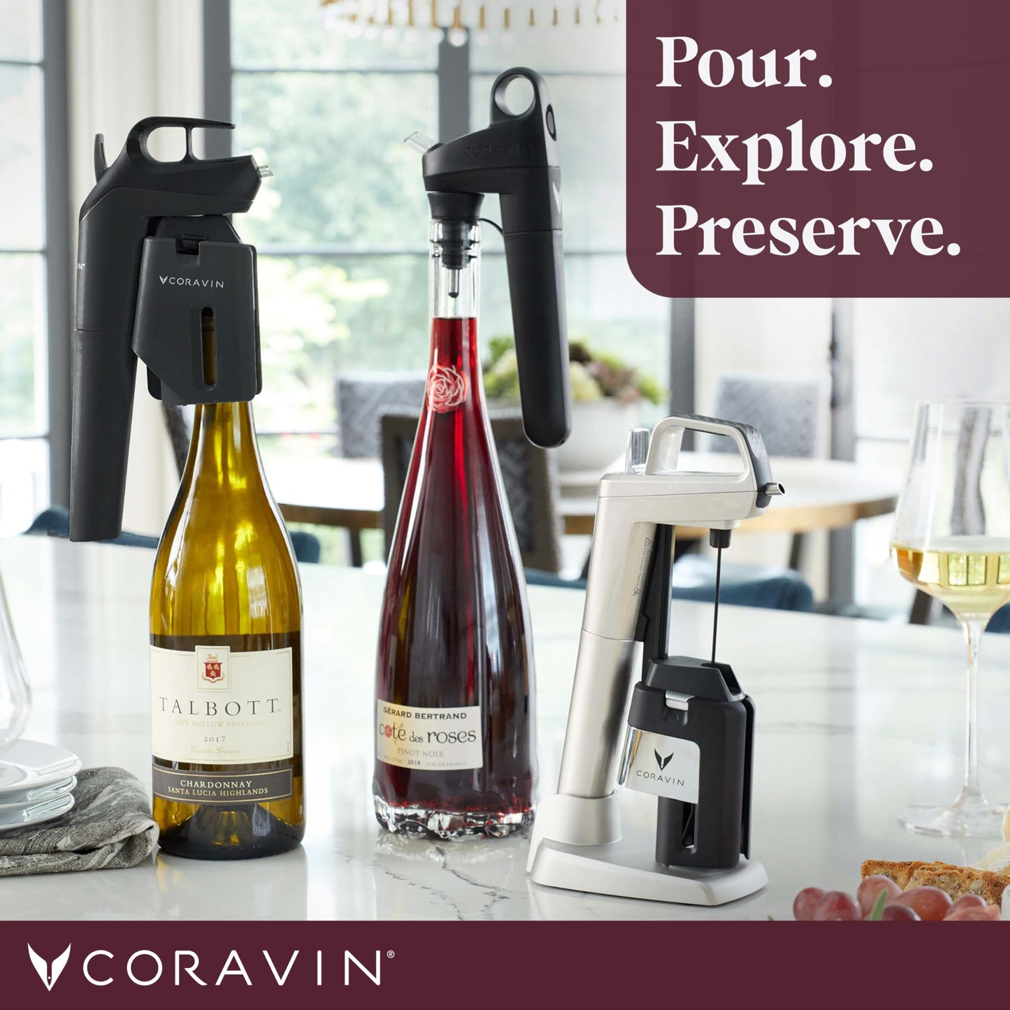 Coravin Timeless Six Plus Wine Preservation System - By-the-Glass Wine Saver - With 3 Pure Argon Gas Capsules, 6 Screw Caps & Wine Aerator - Silver