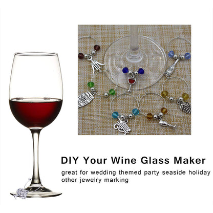 WOCRAFT Craft Supplies Wine Glass Charms Markers Tasting Party Decoration Supplies Gift with 25mm Strong Stainless Steel Wine Glass Charm Rings (M307+10575)