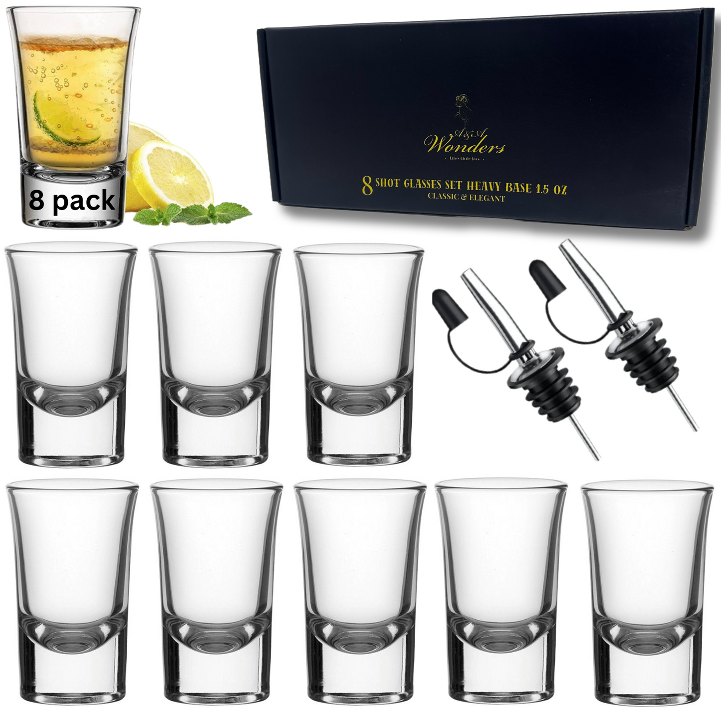 Shot Glasses 1.5Oz Set Of 8 With Heavy Base Shot Glass Set - Clear