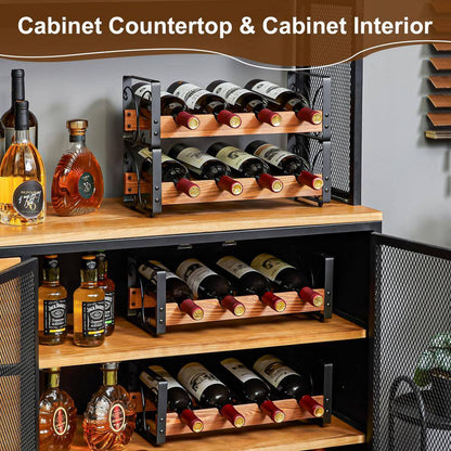 12-Bottle Black and Brown Countertop Wine Rack, Stackable Wine Organizer, 3-Tier Freestanding Wine Bottle Holder