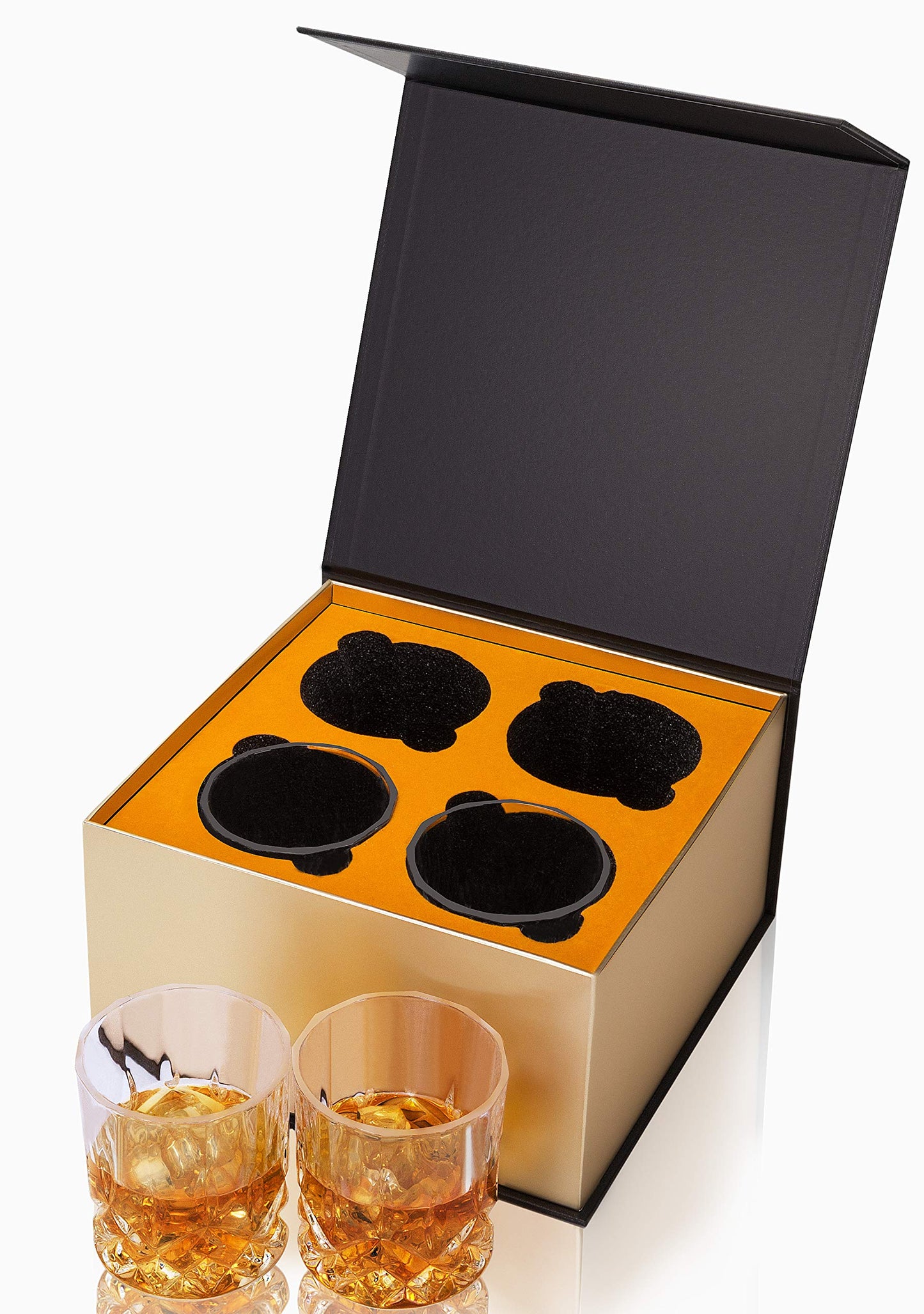 KANARS Old Fashioned Whiskey Glasses with Luxury Box - 10 Oz Rocks Barware For Scotch, Bourbon, Liquor and Cocktail Drinks - Set of 4 - Men Gift