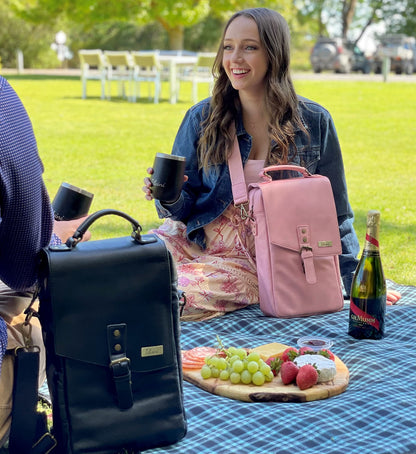 tilvini Insulated Leather Wine Bag & 2 Wine Tumblers Set. Leather Wine Bottle Carrier Tote. Wine Gifts For Men. Picnic Bag, Beach Wine Cooler Bag. Airplane Travel Byo Wine Carrier Case Couples Gift