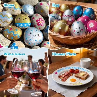 GAINWELL Metallic Wine Glass Markers 8Pcs, Non-Toxic, Food-Safe, Dishwasher-Safe, Wine Glass Marker Pens for Ceramic Plates, Parties & Weddings