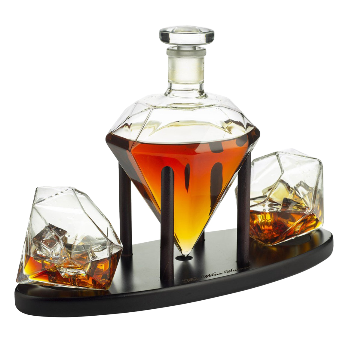 The Wine Savant Diamond Whiskey Decanter l With 2 Diamond Glasses Liquor, Scotch, Rum, Bourbon, Vodka, Tequila Decanter (750 ML DECANTER)