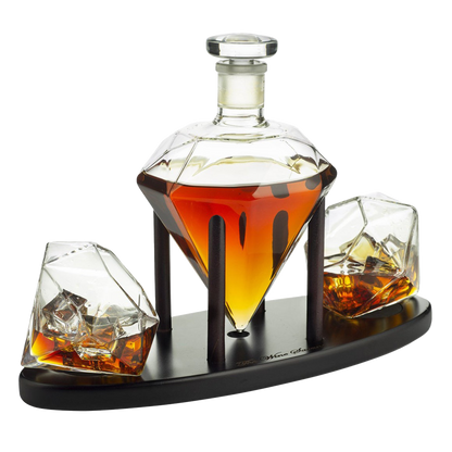 The Wine Savant Diamond Whiskey Decanter l With 2 Diamond Glasses Liquor, Scotch, Rum, Bourbon, Vodka, Tequila Decanter (750 ML DECANTER)