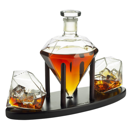 The Wine Savant Diamond Whiskey Decanter l With 2 Diamond Glasses Liquor, Scotch, Rum, Bourbon, Vodka, Tequila Decanter (750 ML DECANTER)