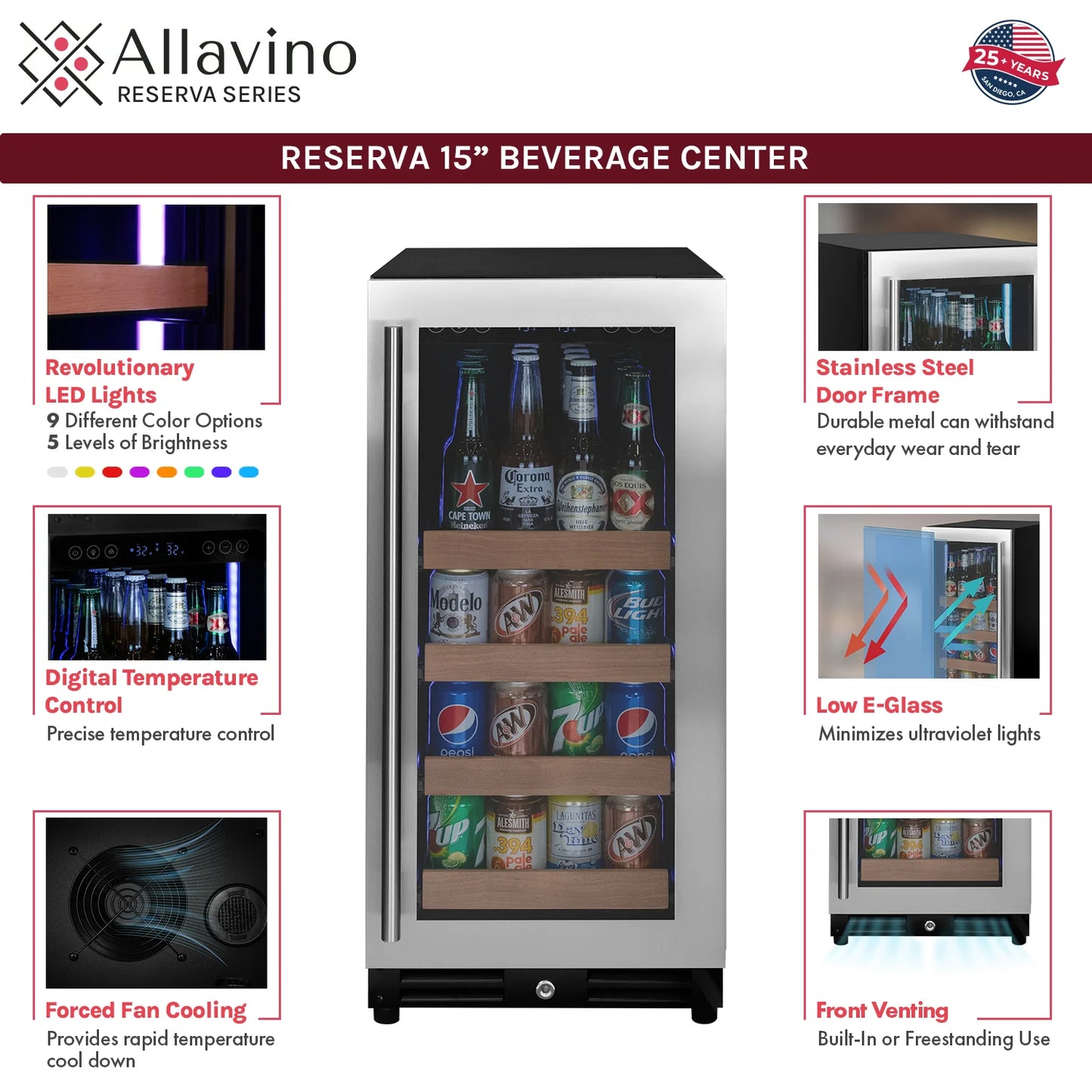 Allavino 15" Wide Reserva Series Stainless Steel Beverage Center