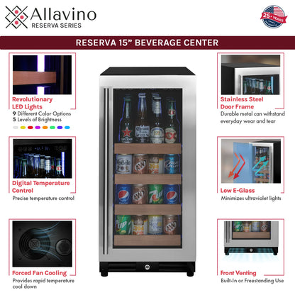 Allavino 15" Wide Reserva Series Stainless Steel Beverage Center