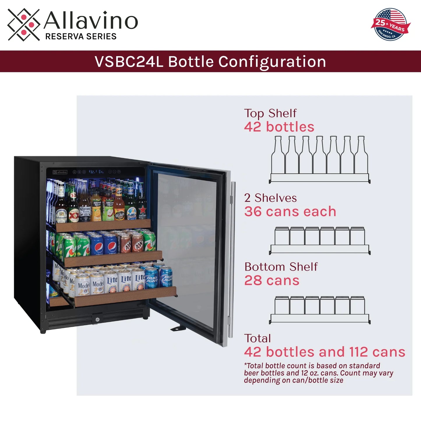 Allavino 24" Wide Reserva Series Stainless Steel  Beverage Center
