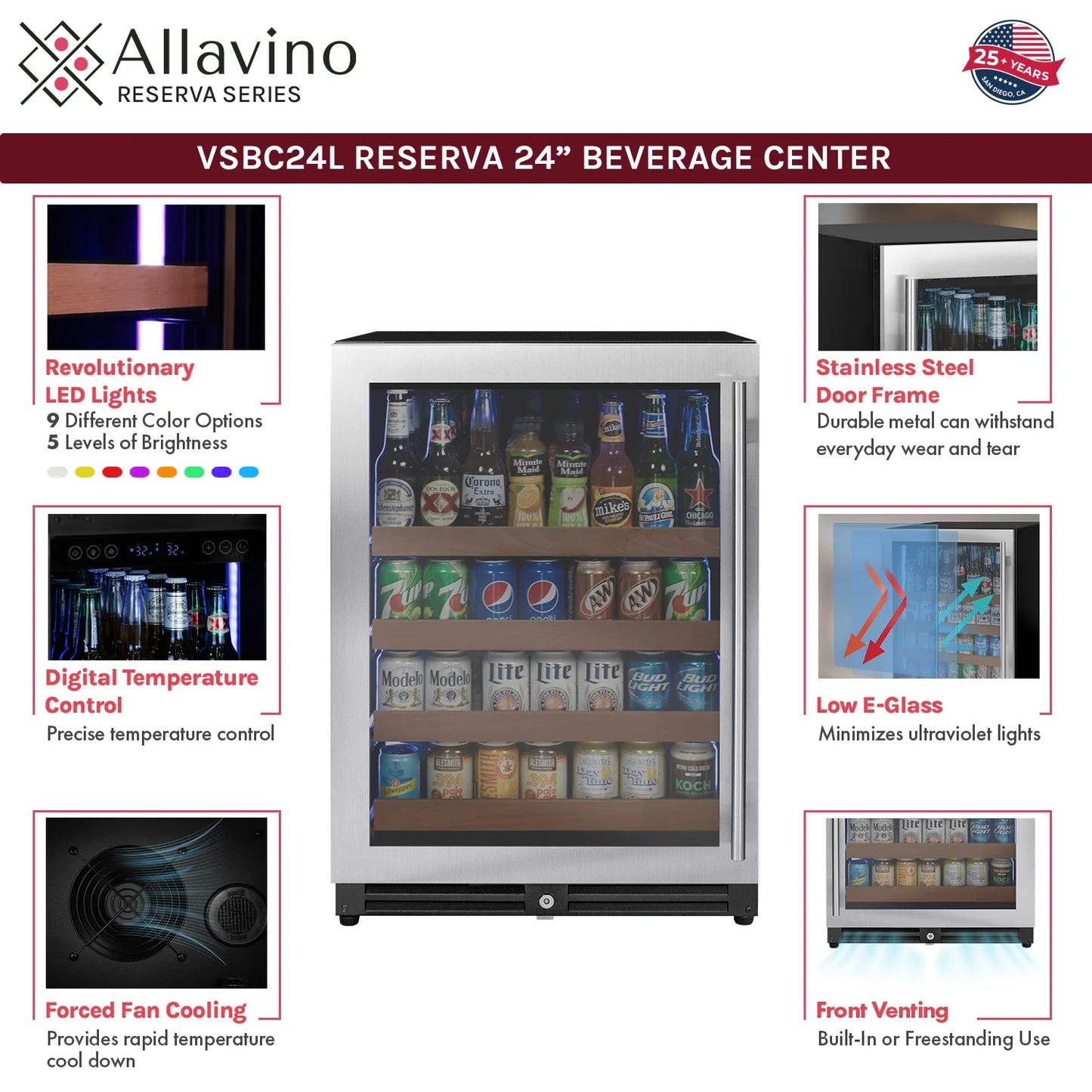 Allavino 24" Wide Reserva Series Stainless Steel  Beverage Center