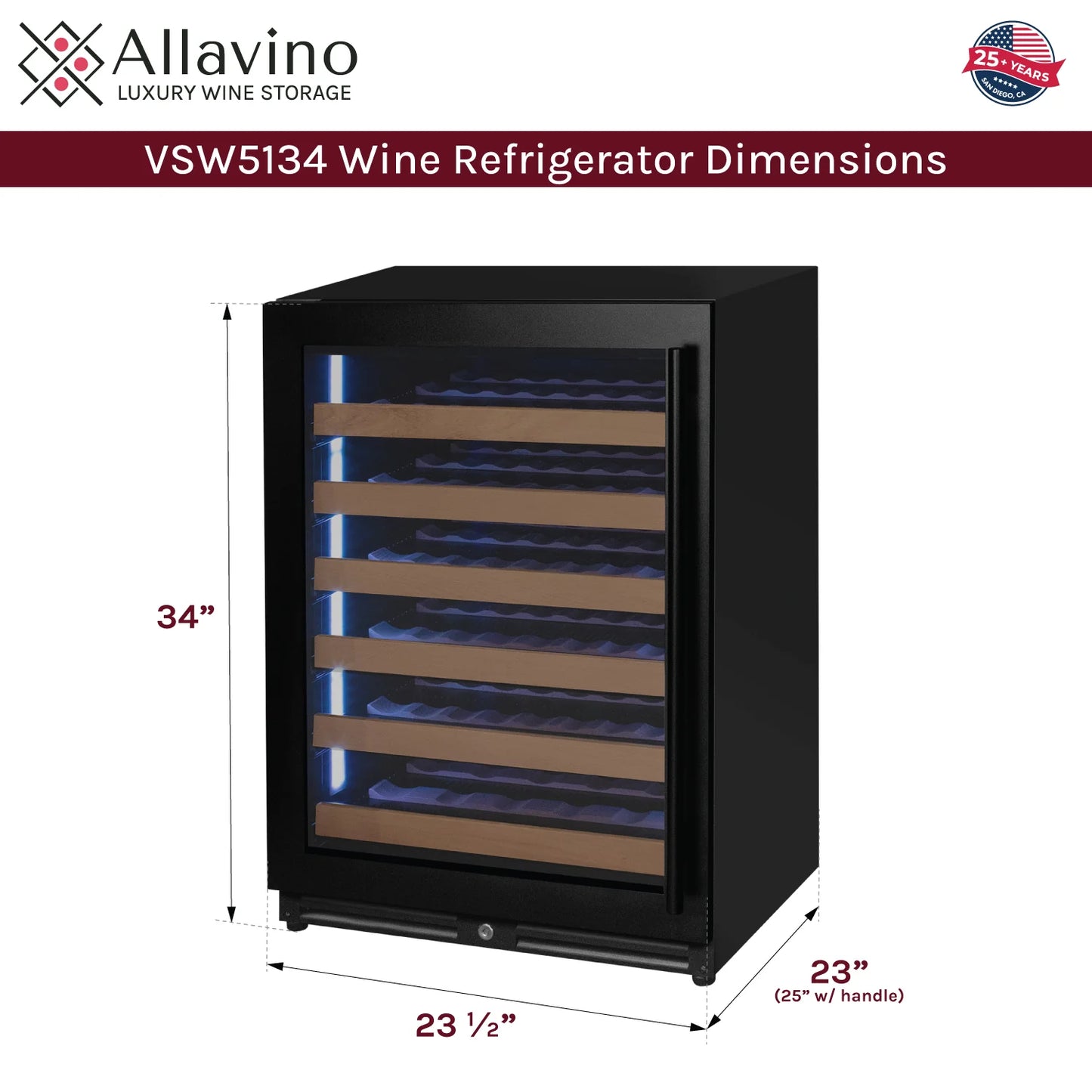 Allavino Reserva Series - 51 Bottle Single or Dual Zone Built-in Luxury Wine Refrigerator with Black Door