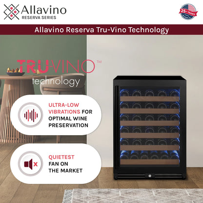 Allavino Reserva Series - 51 Bottle Single or Dual Zone Built-in Luxury Wine Refrigerator with Black Door