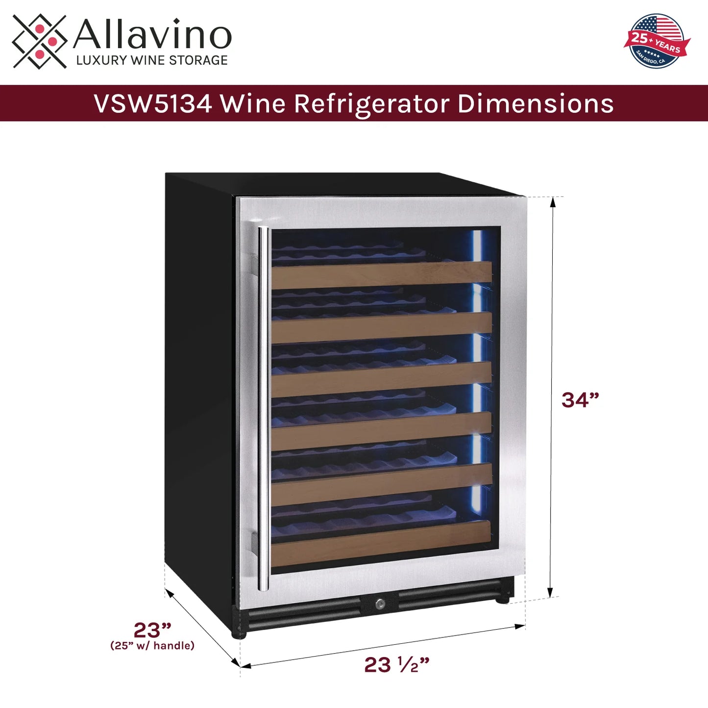 Allavino Reserva Series - 51 Bottle Single or Dual Zone Built-in Luxury Wine Refrigerator with Stainless Steel Door