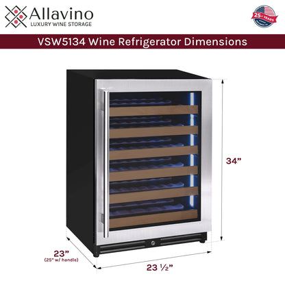 Allavino Reserva Series - 51 Bottle Single or Dual Zone Built-in Luxury Wine Refrigerator with Stainless Steel Door