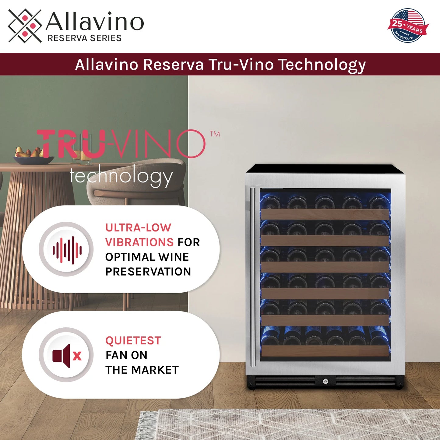 Allavino Reserva Series - 51 Bottle Single or Dual Zone Built-in Luxury Wine Refrigerator with Stainless Steel Door