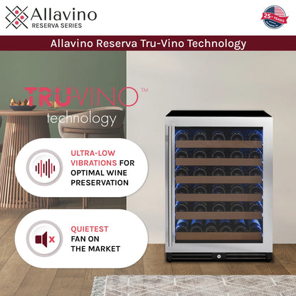 Allavino Reserva Series - 51 Bottle Single or Dual Zone Built-in Luxury Wine Refrigerator with Stainless Steel Door