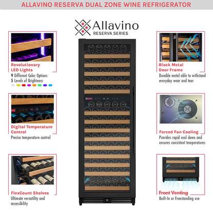 Allavino Reserva Series 172 Bottle Dual Zone Built-in Wine Refrigerator with Black Metal