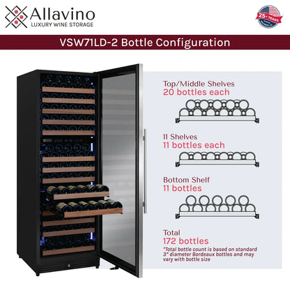 Allavino Reserva Series 172 Bottle Dual Zone Built-in Wine Refrigerator with Stainless Steel