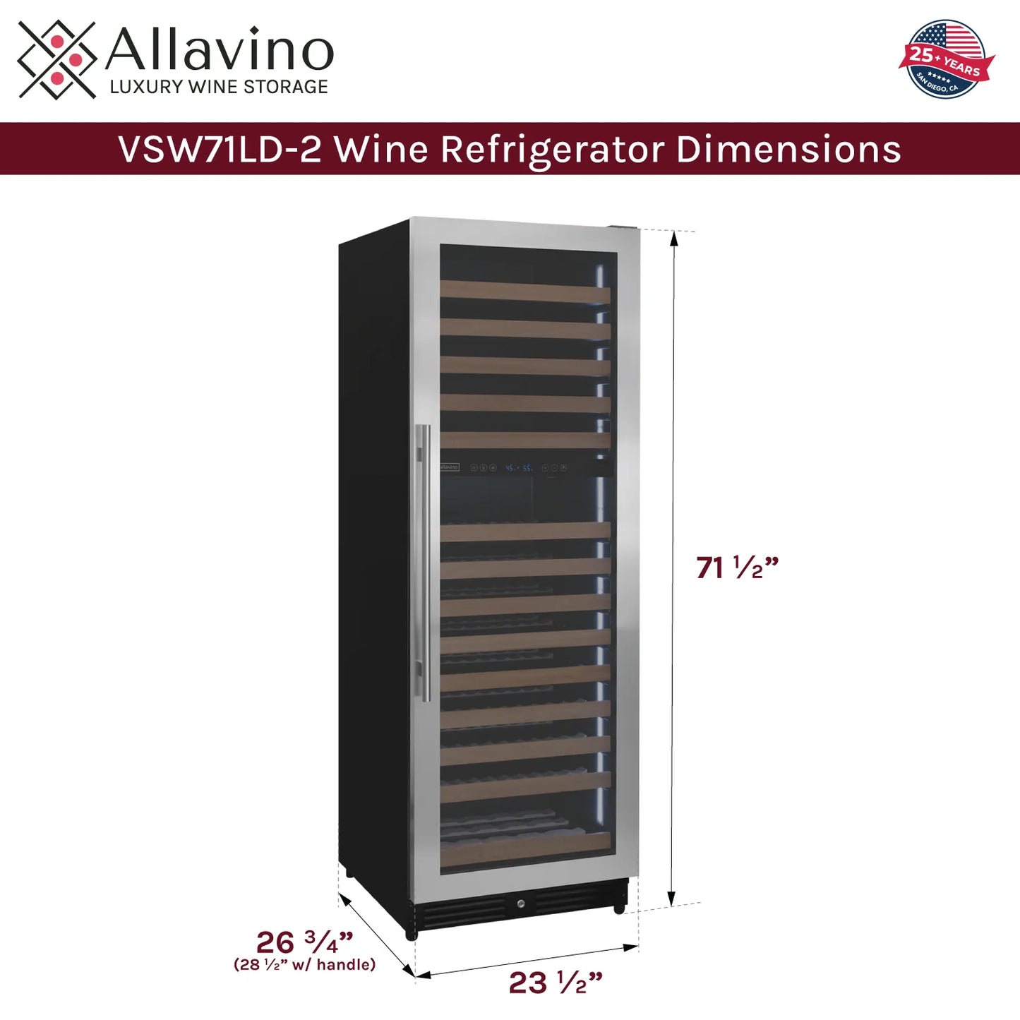 Allavino Reserva Series 172 Bottle Dual Zone Built-in Wine Refrigerator with Stainless Steel