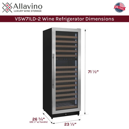Allavino Reserva Series 172 Bottle Dual Zone Built-in Wine Refrigerator with Stainless Steel