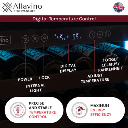Allavino Reserva Series 172 Bottle Dual Zone Built-in Wine Refrigerator with Stainless Steel