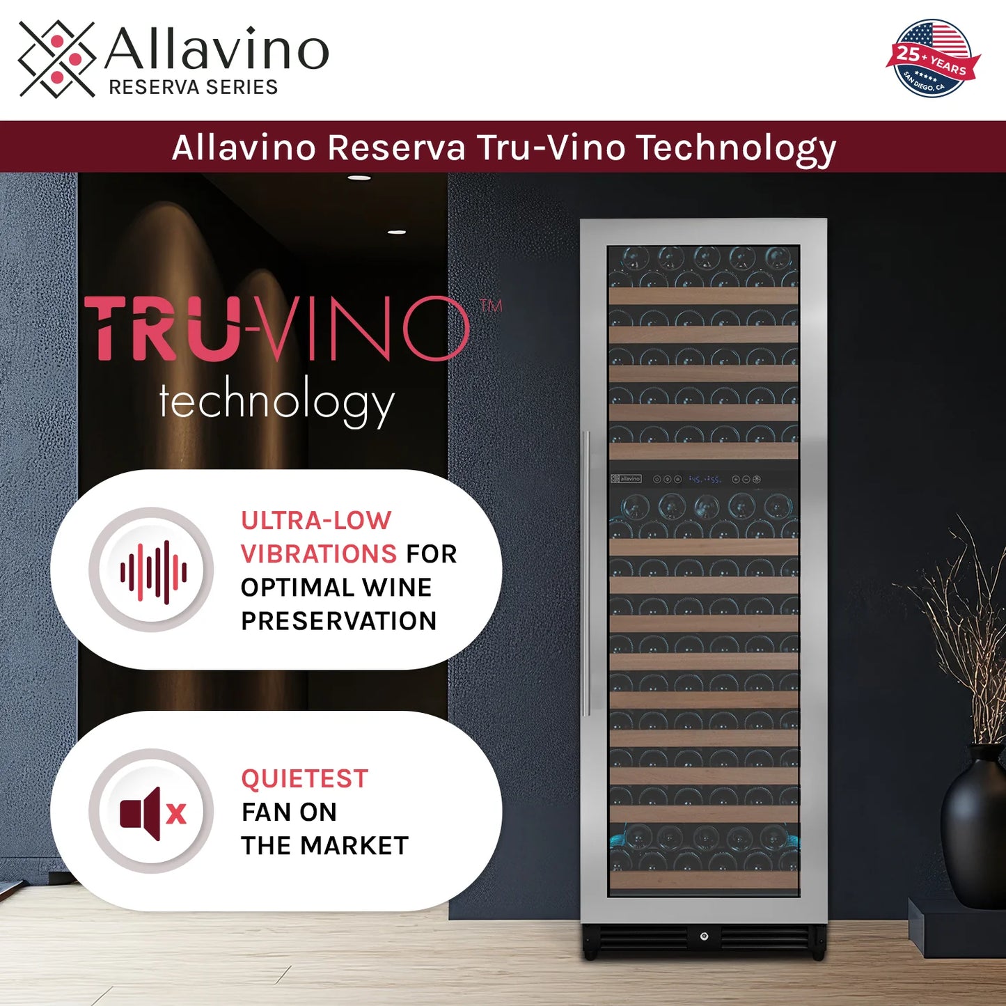 Allavino Reserva Series 172 Bottle Dual Zone Built-in Wine Refrigerator with Stainless Steel