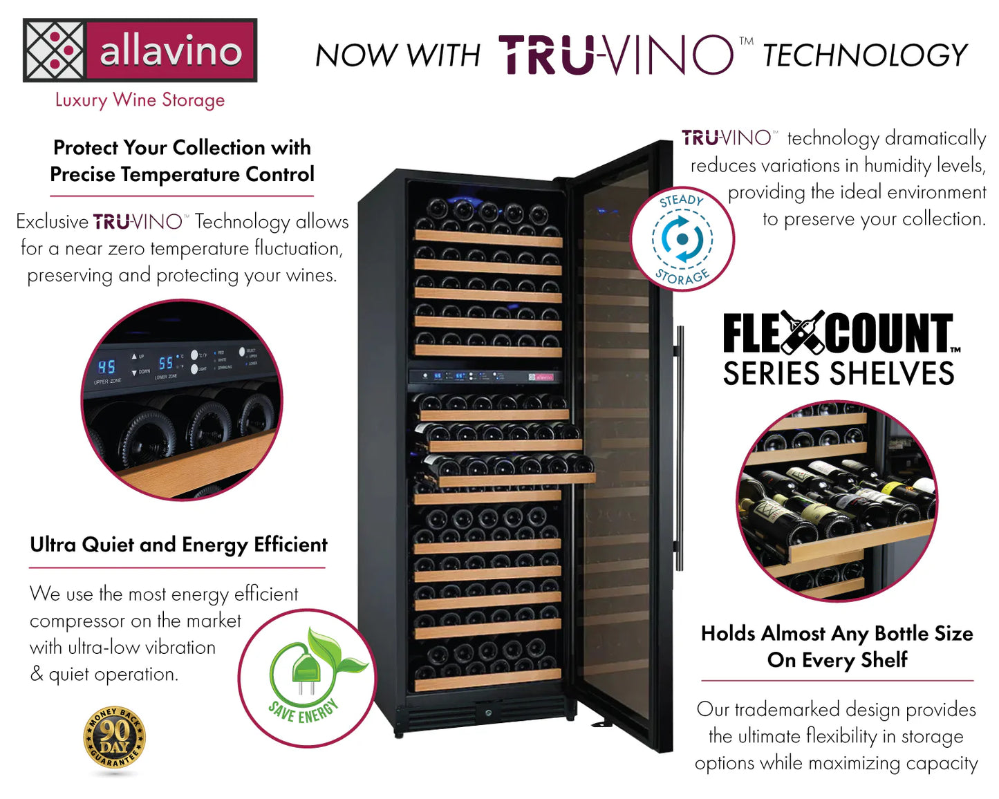 Allavino 24" Wide FlexCount II Tru-Vino 172 Bottle Dual Zone Black Wine Refrigerator