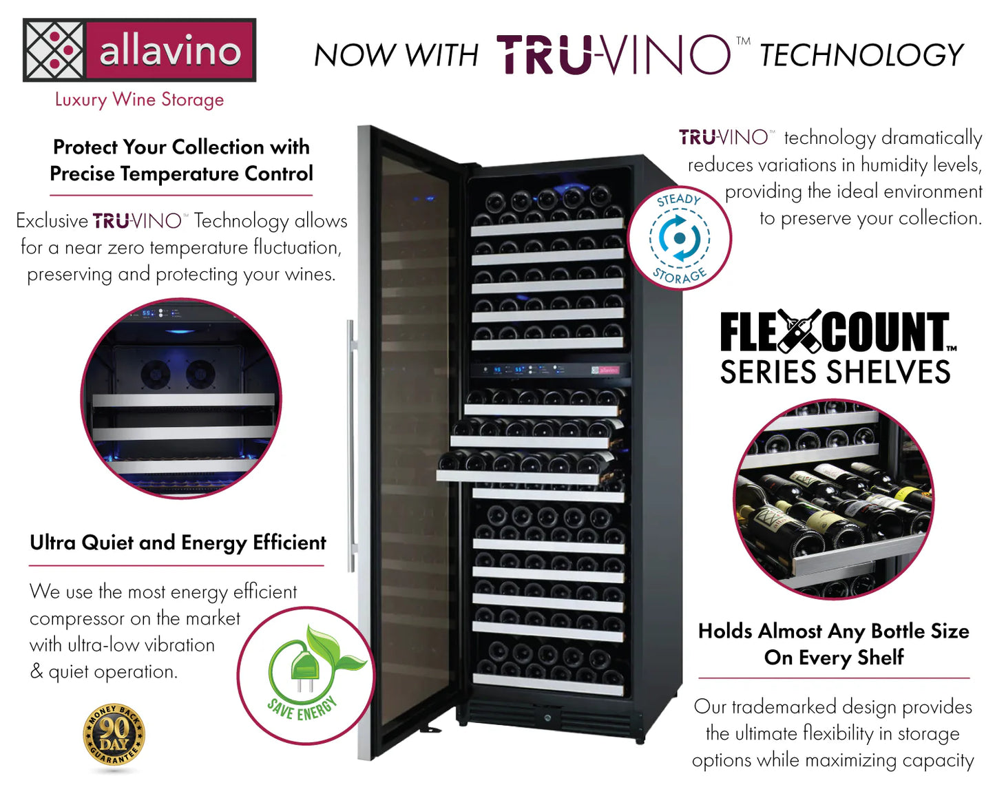 Allavino 24" Wide FlexCount II Tru-Vino 172 Bottle Dual Zone Stainless Wine Refrigerator