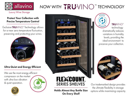 Allavino 15" Wide FlexCount II Tru-Vino 30 Bottle Single or Dual Zone Black Wine Refrigerator