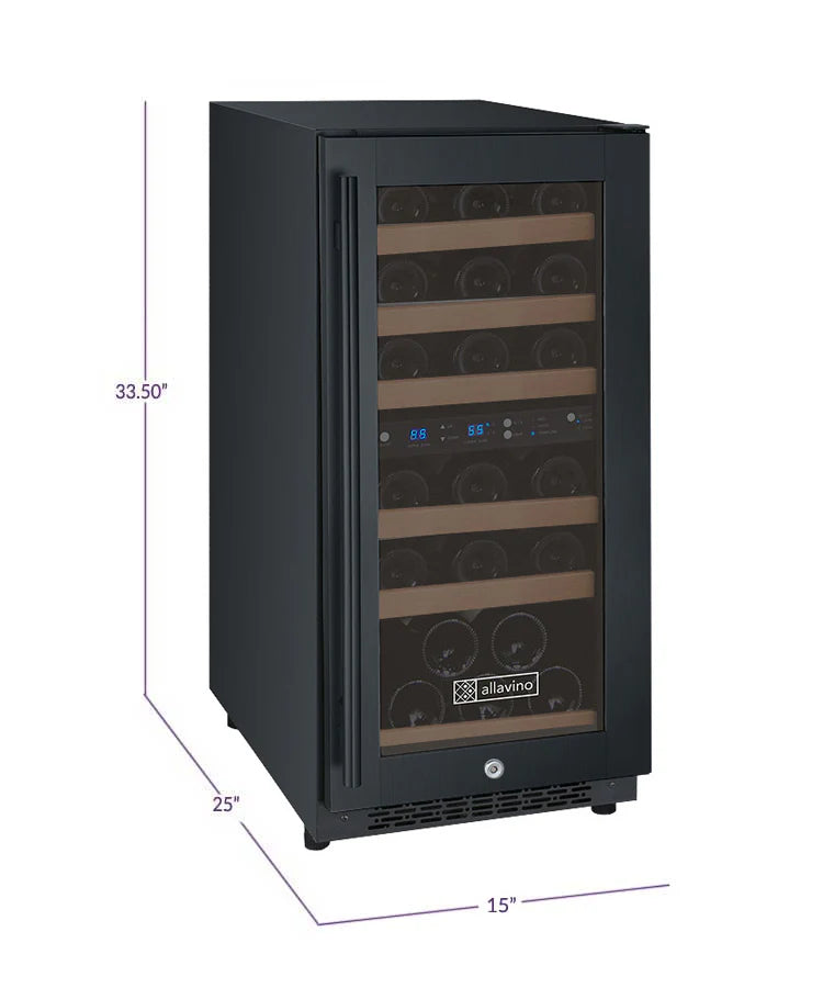 Allavino 15" Wide FlexCount II Tru-Vino 30 Bottle Single or Dual Zone Black Wine Refrigerator