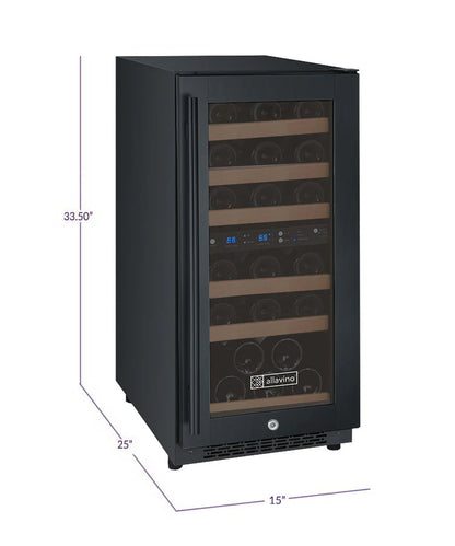 Allavino 15" Wide FlexCount II Tru-Vino 30 Bottle Single or Dual Zone Black Wine Refrigerator