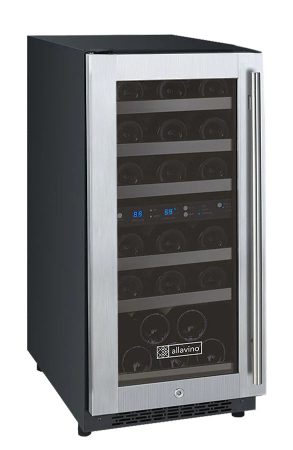 Allavino 15" Wide FlexCount II Tru-Vino 30 Bottle Single or Dual Zone Stainless Steel Wine Refrigerator
