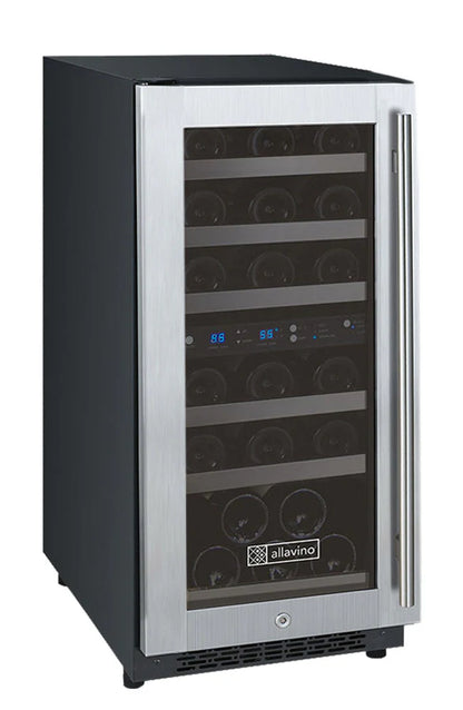 Allavino 15" Wide FlexCount II Tru-Vino 30 Bottle Single or Dual Zone Stainless Steel Wine Refrigerator