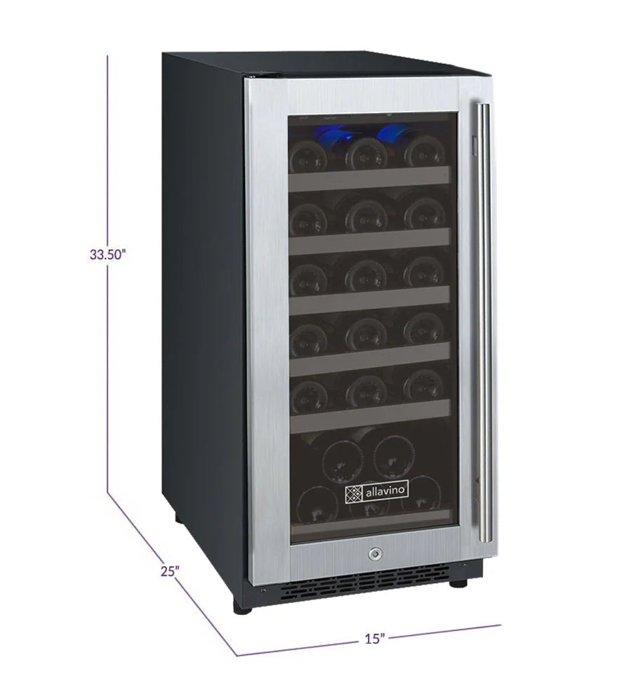 Allavino 15" Wide FlexCount II Tru-Vino 30 Bottle Single or Dual Zone Stainless Steel Wine Refrigerator