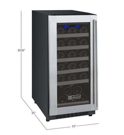 Allavino 15" Wide FlexCount II Tru-Vino 30 Bottle Single or Dual Zone Stainless Steel Wine Refrigerator