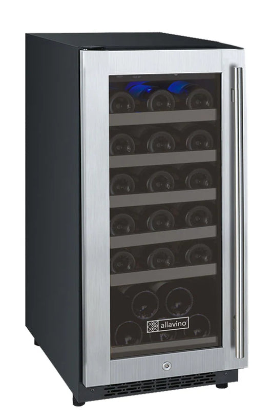 Allavino 15" Wide FlexCount II Tru-Vino 30 Bottle Single or Dual Zone Stainless Steel Wine Refrigerator