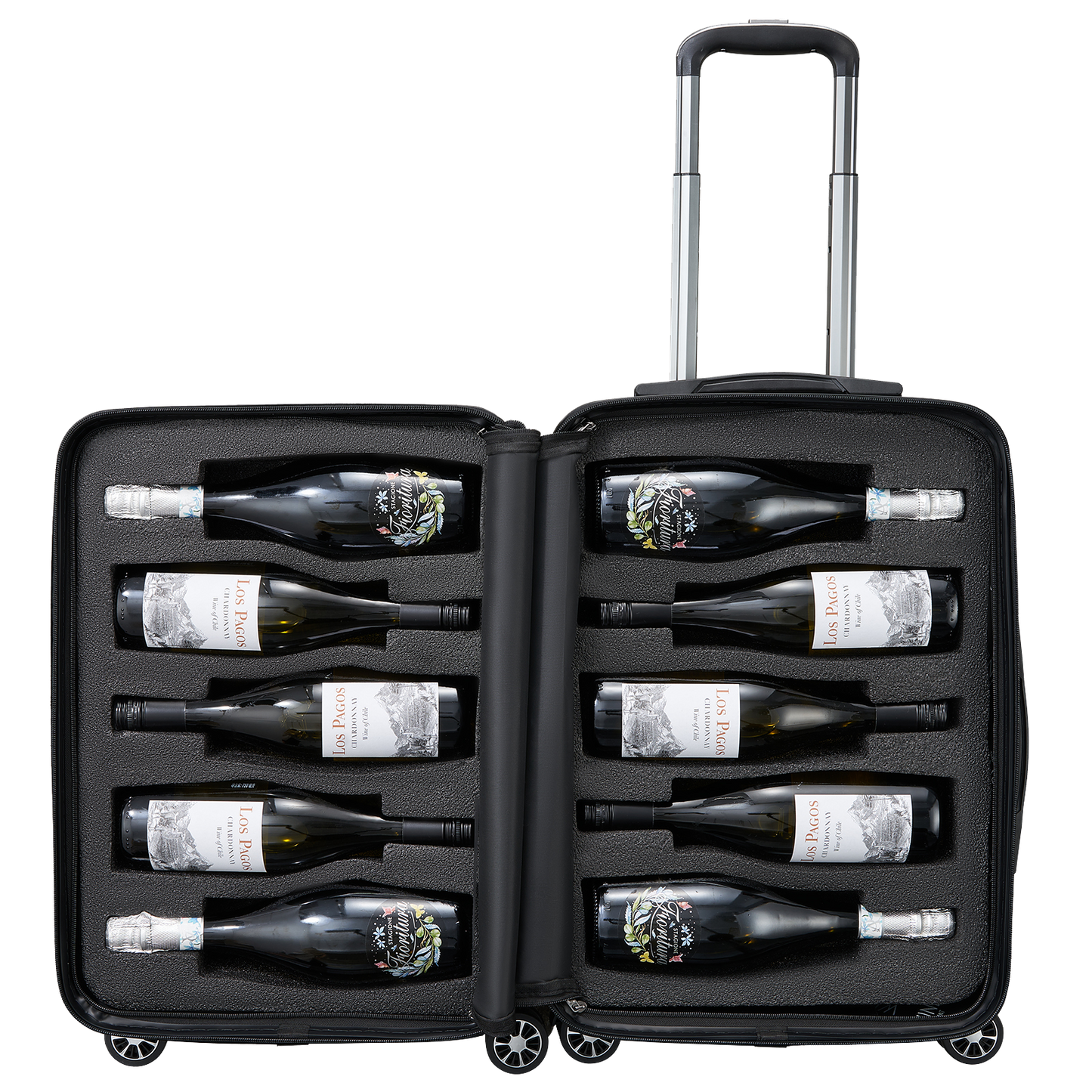 Wine Bottle Suitcase | Holds 10 Standard 750 ML Size Bottles | Universal Airplane Luggage Case, TSA Approved Wheeled Bag For Professionals and Consumers, Gift For Wine Lovers & Connoisseurs (24 IN)
