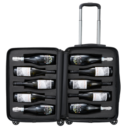 Wine Bottle Suitcase | Holds 10 Standard 750 ML Size Bottles | Universal Airplane Luggage Case, TSA Approved Wheeled Bag For Professionals and Consumers, Gift For Wine Lovers & Connoisseurs (24 IN)