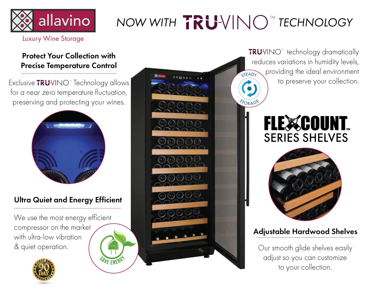 Allavino Vite Series 99 Bottle Single/Dual Zone Freestanding Wine Cooler Refrigerator with Black Door - Right Hinge