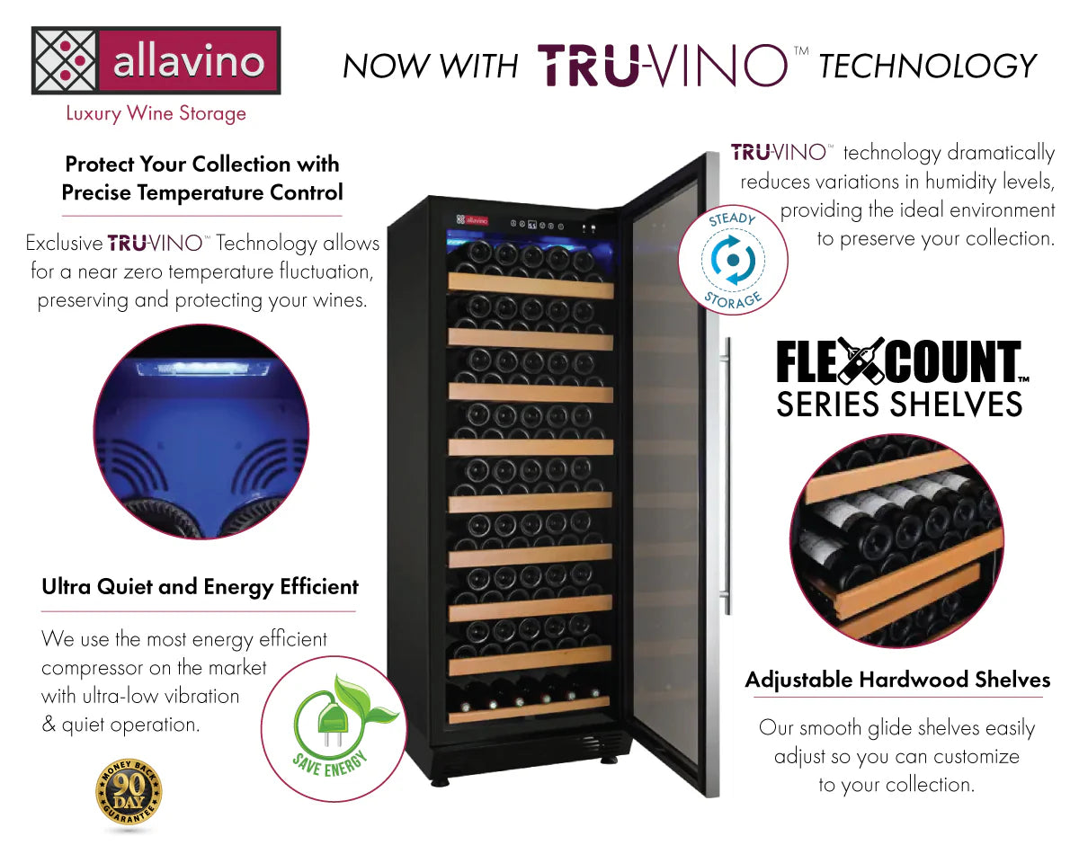 Allavino Vite Series 99 Bottle Single/Dual  Zone Freestanding Wine Cooler Refrigerator with Stainless Steel Door - Right Hinge