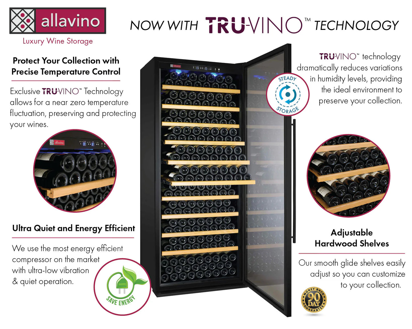 Allavino 32" Wide Vite II Tru-Vino 277 Bottle Single Zone Black with Framed Glass Wine Refrigerator