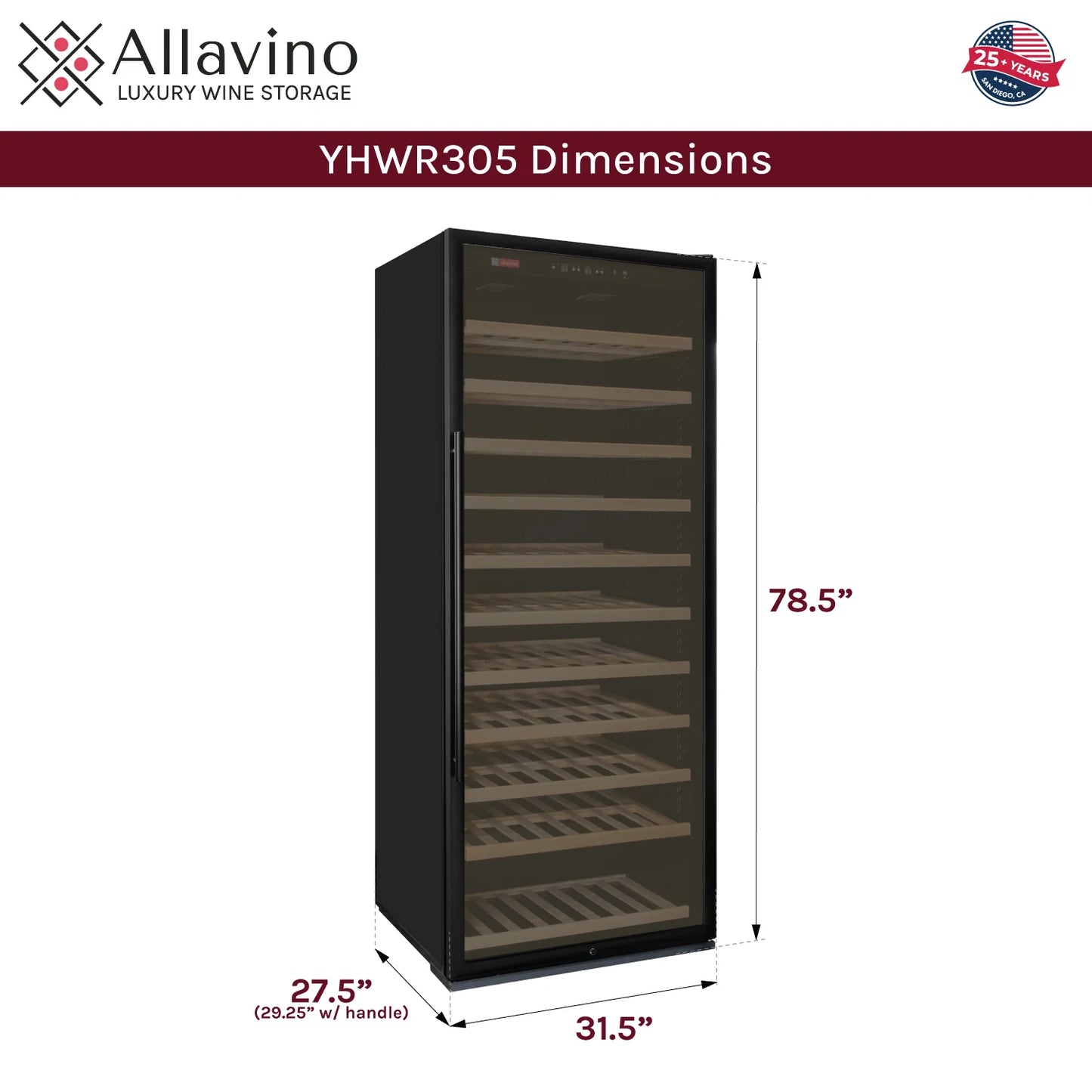 Allavino 32" Wide Vite II Tru-Vino 277 Bottle Single Zone Black with Framed Glass Wine Refrigerator