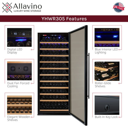 Allavino 32" Wide Vite II Tru-Vino 277 Bottle Single Zone Black with Framed Glass Wine Refrigerator