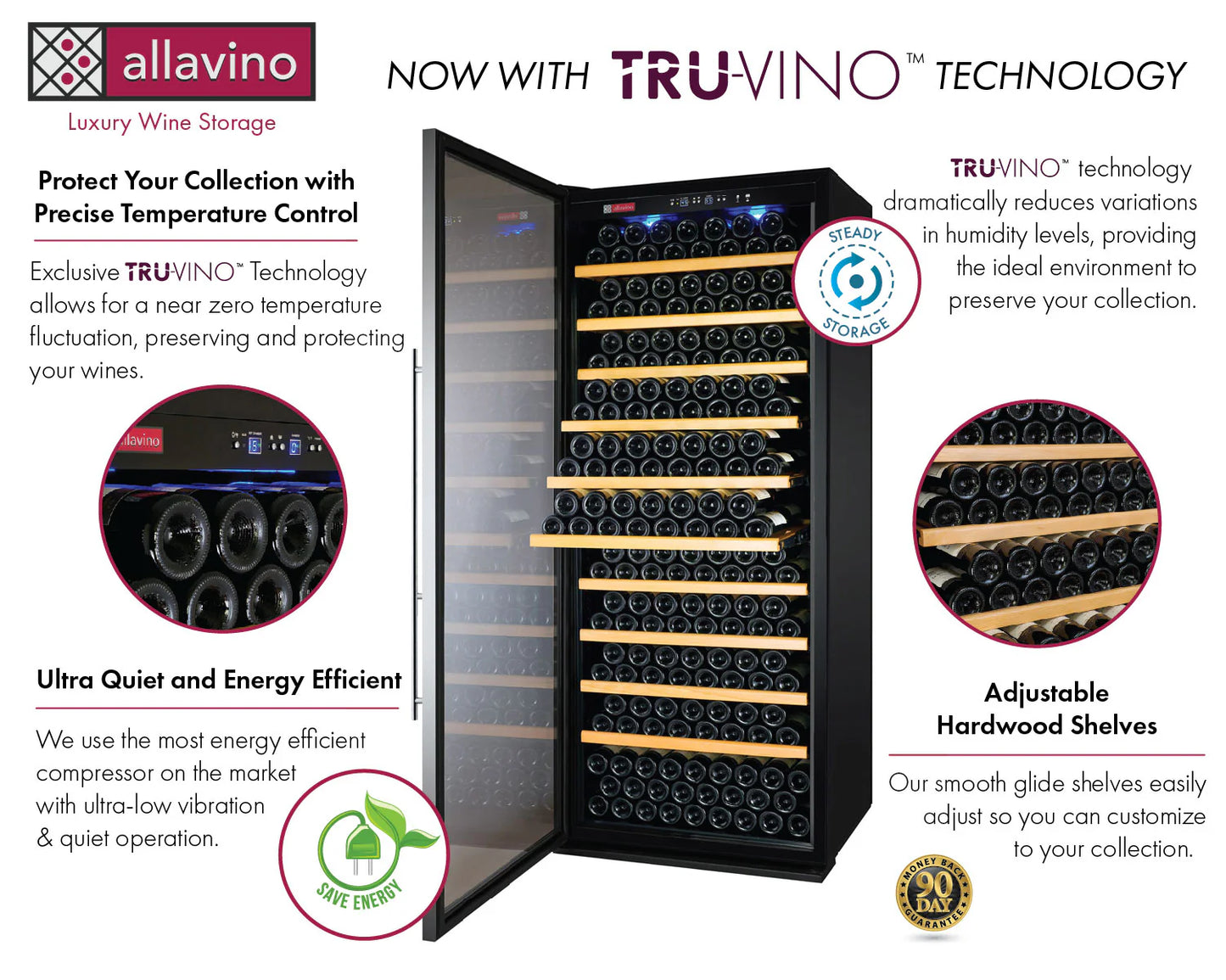 Allavino 32" Wide Vite II Tru-Vino 277 Bottle Single Zone Stainless Steel with Framed Glass Wine Refrigerator