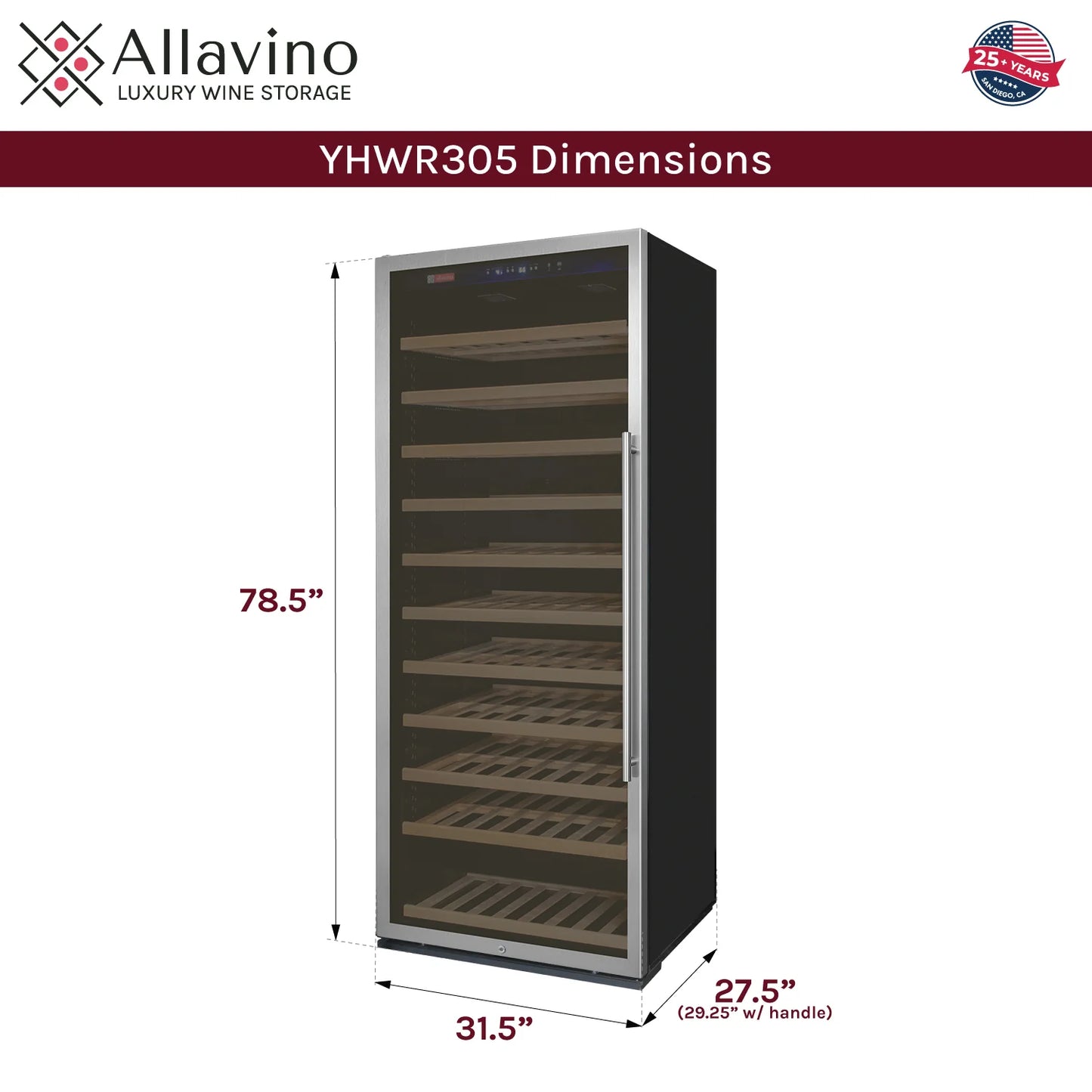 Allavino 32" Wide Vite II Tru-Vino 277 Bottle Single Zone Stainless Steel with Framed Glass Wine Refrigerator