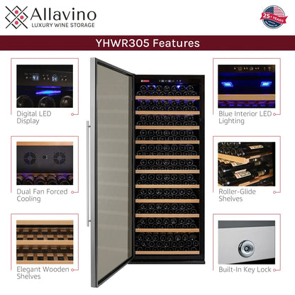 Allavino 32" Wide Vite II Tru-Vino 277 Bottle Single Zone Stainless Steel with Framed Glass Wine Refrigerator