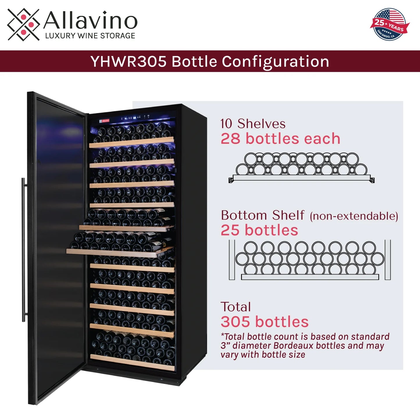 Allavino 32" Wide Vite II Tru-Vino 277 Bottle Single Zone Black Wine Refrigerator